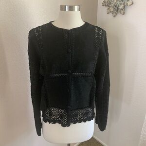 Scully Leather Black Paneled Crochet Jacket